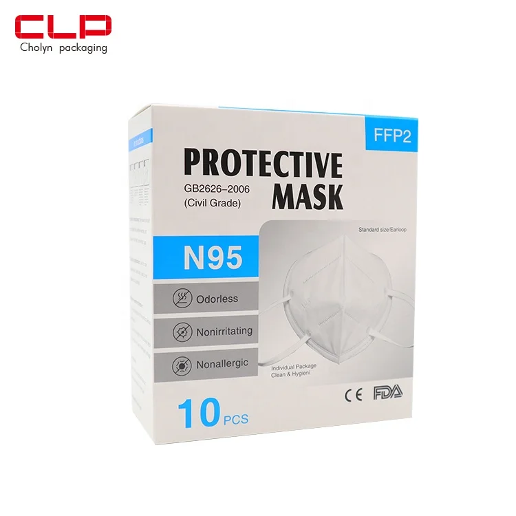 Factory custom disposable N95 KN95 facemasks white cardboard boxes printed logo folding boxes for medical facemasks