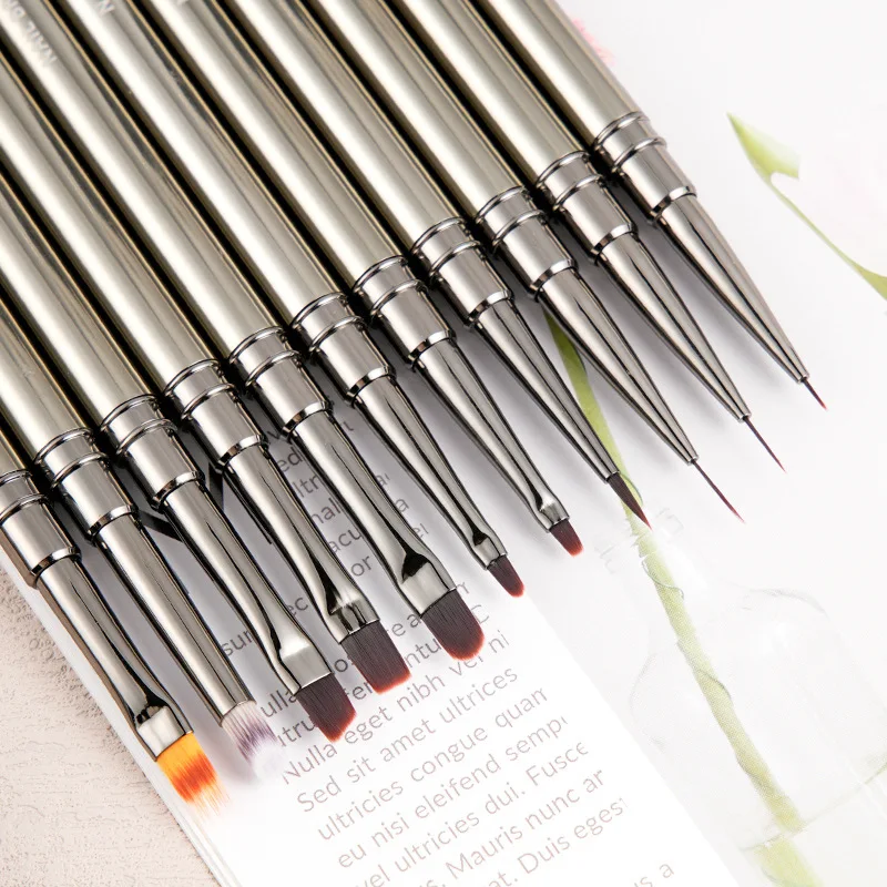 Large Flat round Head Gradient UV Gel Liner Brush Set for Nail Art Premium Nail Brush Set