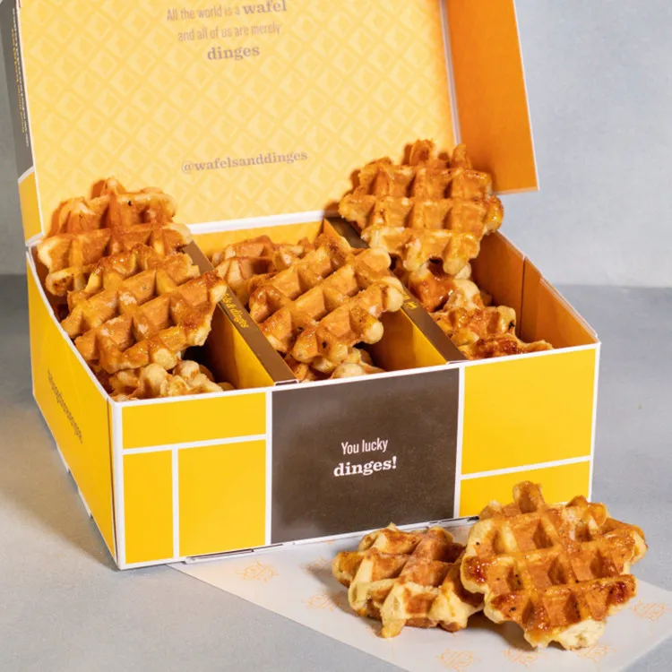Eco Friendly Food To Go Box Bubble Waffle Stick Packaging Cake Papieren Paper Box Packaging Waffle Box