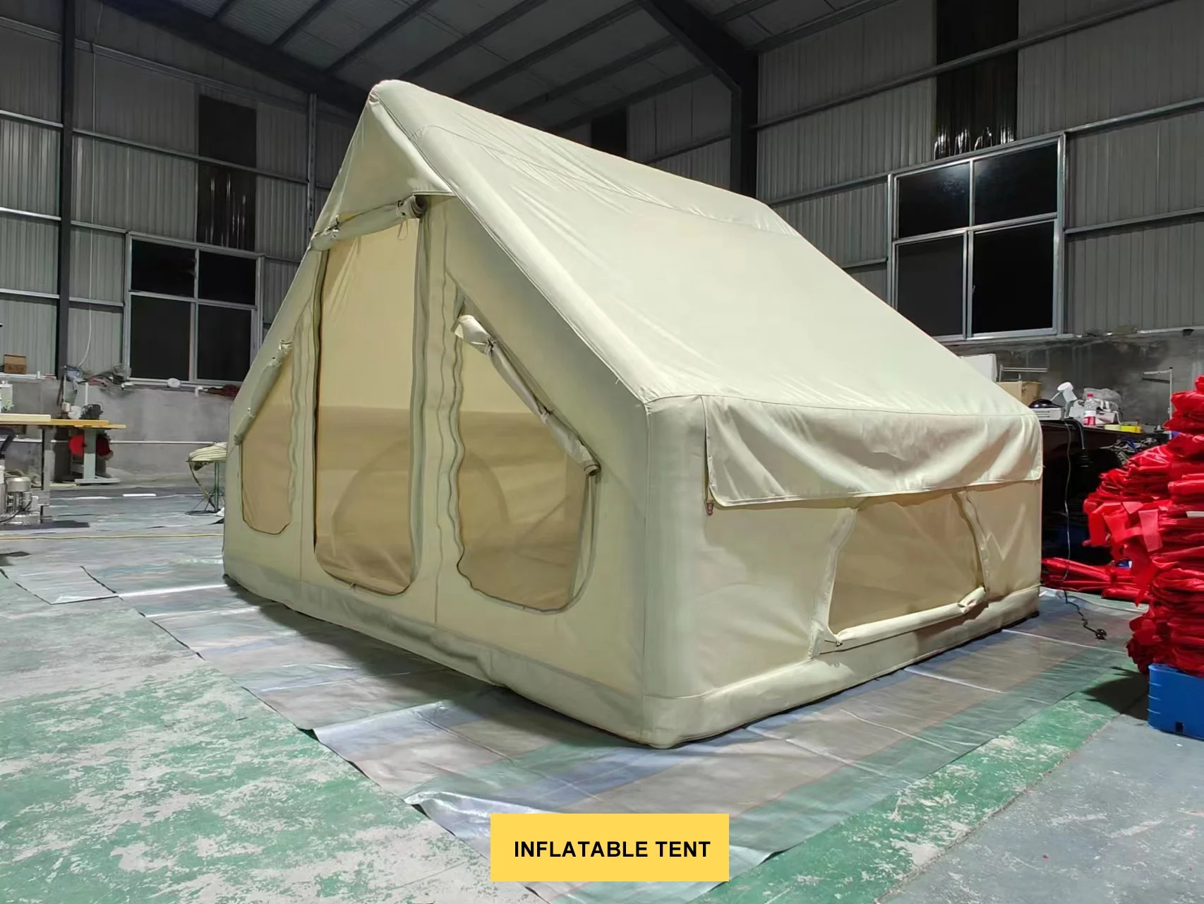 Custom Large Waterproof Inflatable Tent for Multi-Person Outdoor Camping Portable Oxford Canvas PVC Fabric with Aluminum Pole