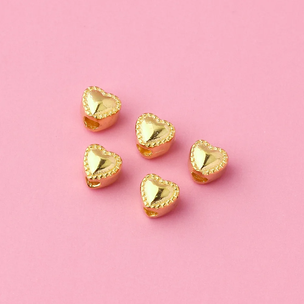 S925 925 Silver Plated Gold Heart Beads Love Perforated Heart Beads for DIY Woven Bracelet Accessories