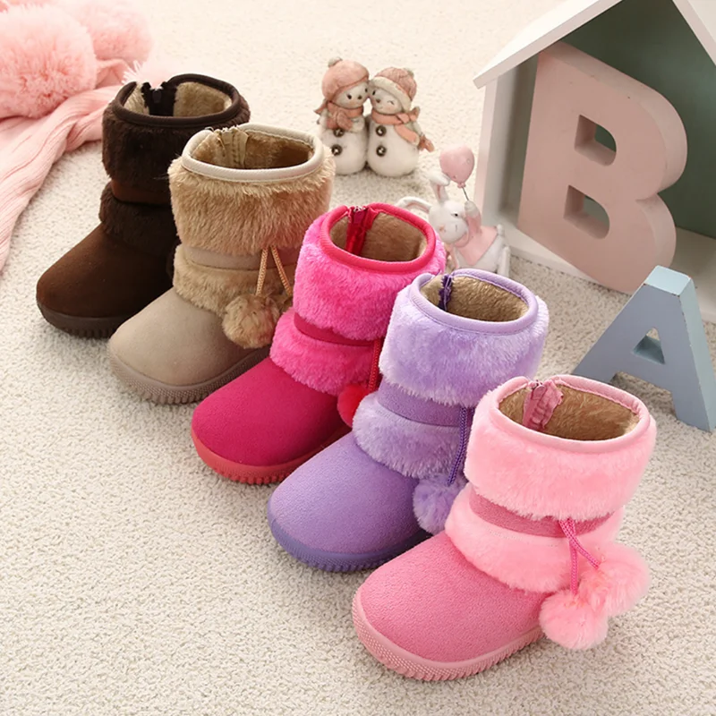 winter warmly  toddler fur  snown   boots  kis boots with fur ball