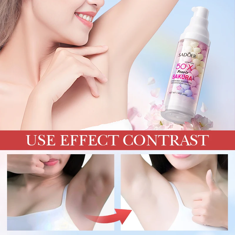 SADOER Wholesale 40g Beauty Cherry Blossom Pearl Lightening Armpit Whitening Cream Underarm Skin Whitening Cream For Dark Skin