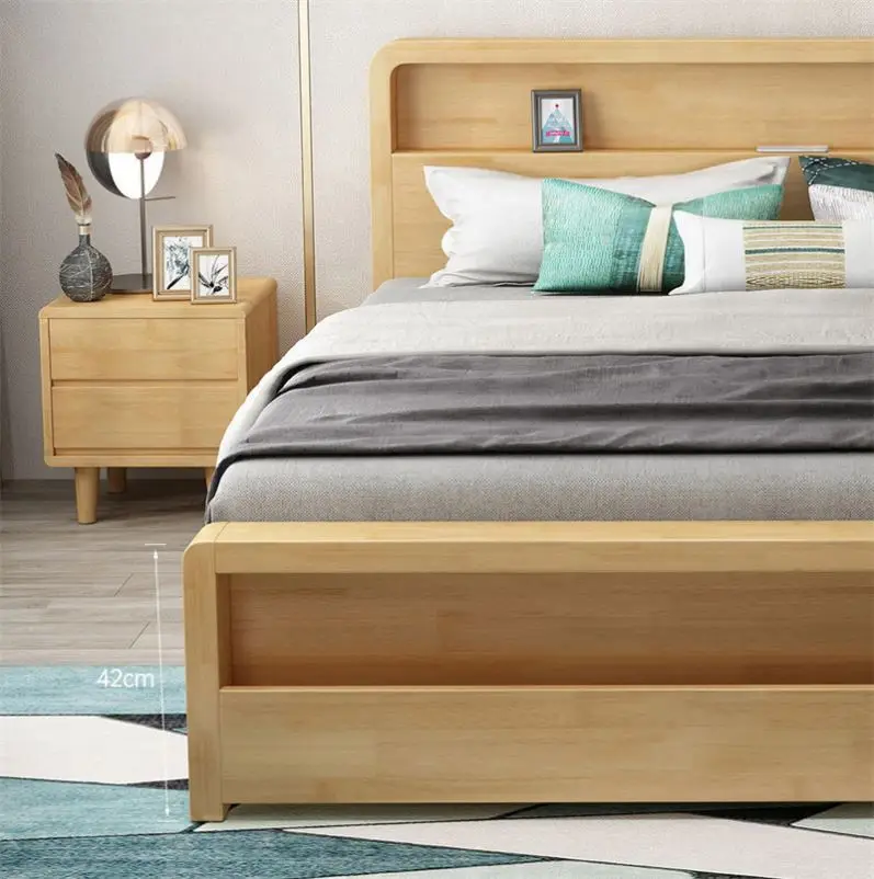 Full Solid Wood Bed Master Bedroom White 1.8M Double Bed Modern Contracted Small Family 1.5M Single Bed