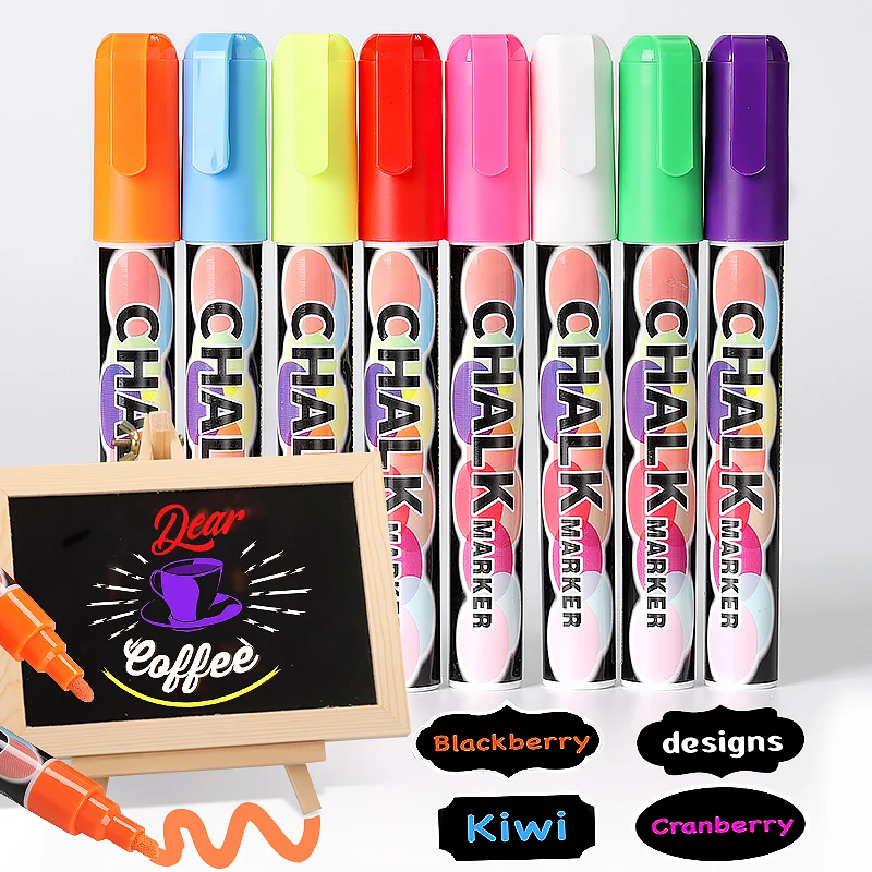 Best Selling School Supplies 8 Colored Blackboard Art Chalk Paint Brush Marker Graffiti 6mm Liquid Chalk Marker Pens