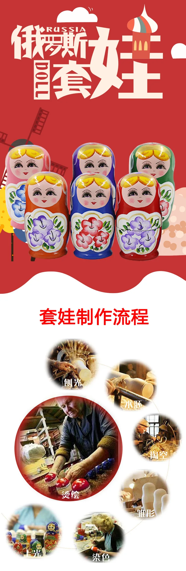 Cute Diy Toys Nesting Dolls Matryoshka Doll Wooden Set Kids Christmas Giftsfts