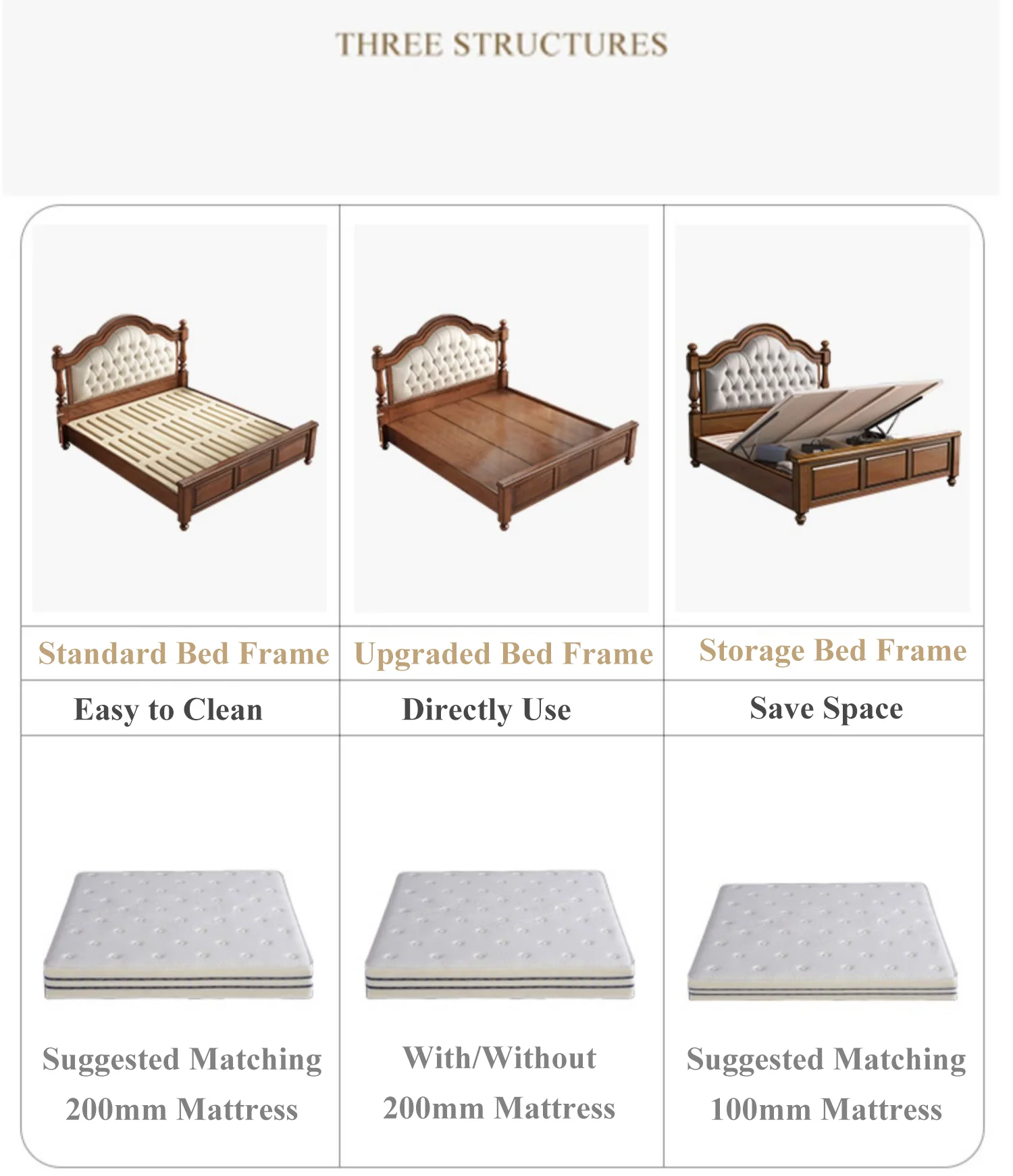 Cowhide Leather Solid Wood King Size Beds Queen Size Wooden Bedroom Furniture Classic Home Storage 1.8m Bed Set