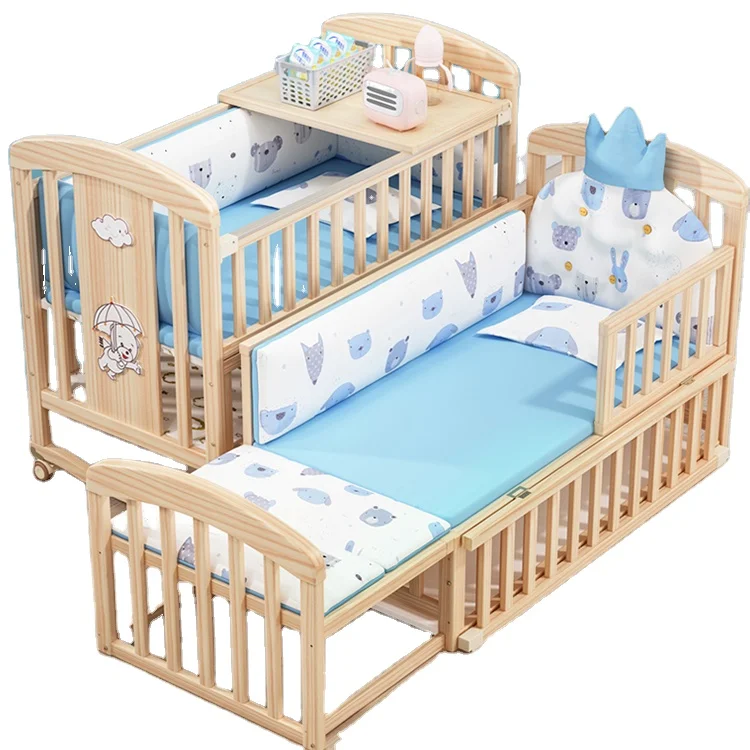 Solid wood multi-function large size game bed rocker pine paint cradle baby bed crib