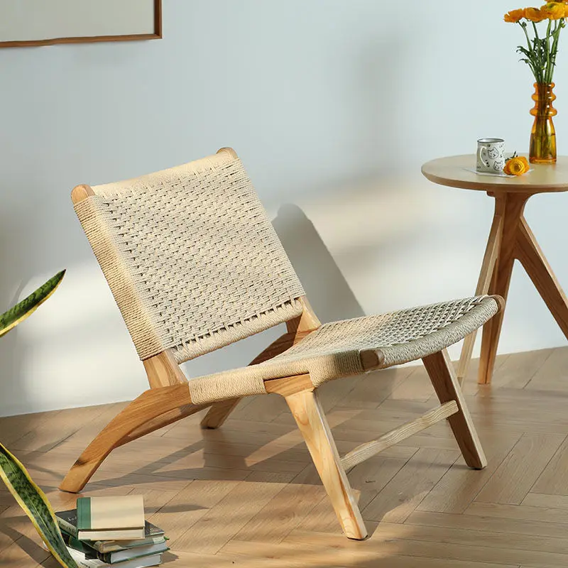Rattan Wooden Sofa Chair Dining Living Room Indoor Balcony Leisure Modern Simple Rope Backrest Beach