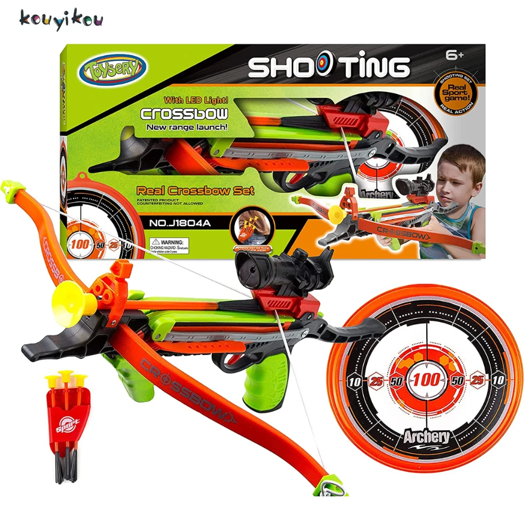 Top Rating Bow and Arrow Set Simulation Archery w/ LED Lights Suction Cup Arrows Quivers Standing Target Outdoor Toys for Kids