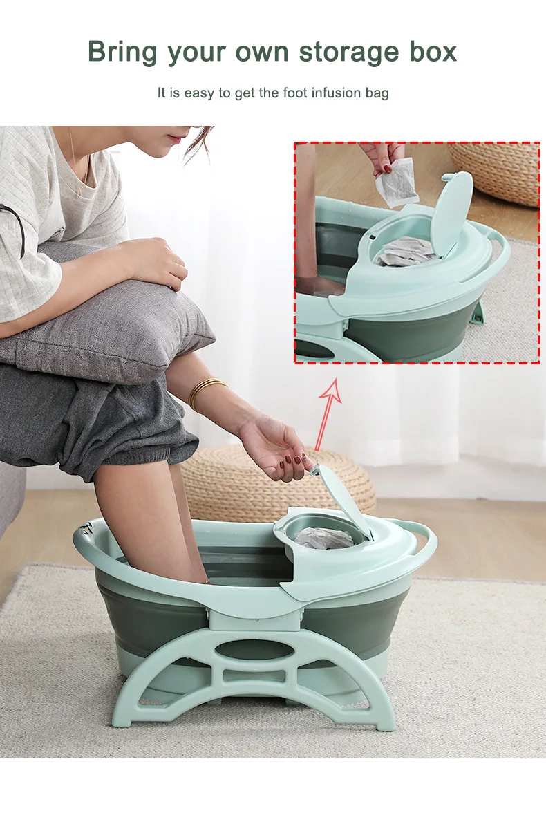 
New model fashion custom design Green massage foot bath barrel Folding foot bath barrel Hanging foot bath barrel 