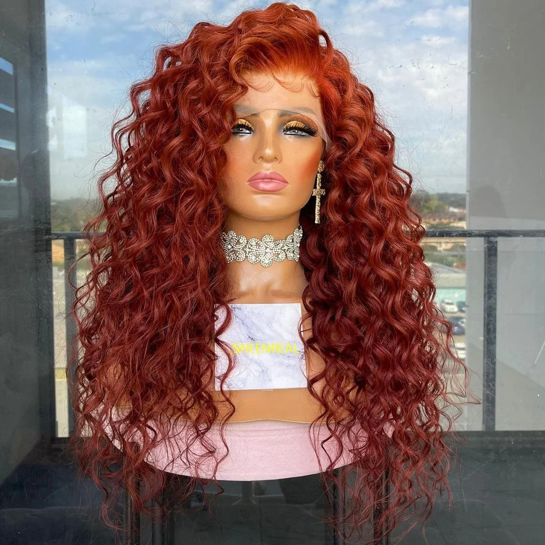 Cuticle Aligned 10A Grade Orange Ginger Colored Peruvian Human Hair Natural Wave Lace Frontal Wigs On Sale