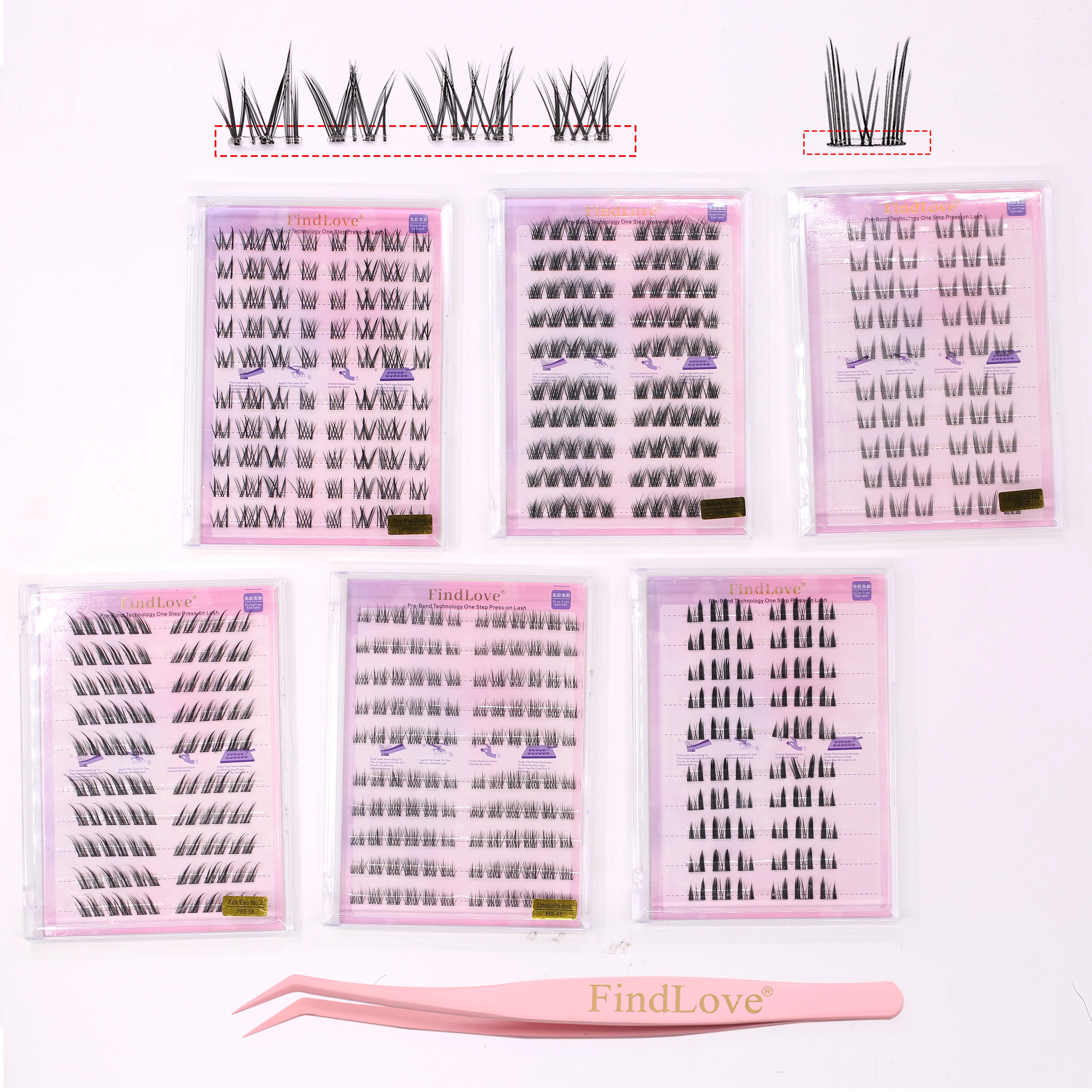 5D Fluffy  Silk Lashes No Glue Needed Self Adhesive Cluster Press on Lashes No Glue Personalized