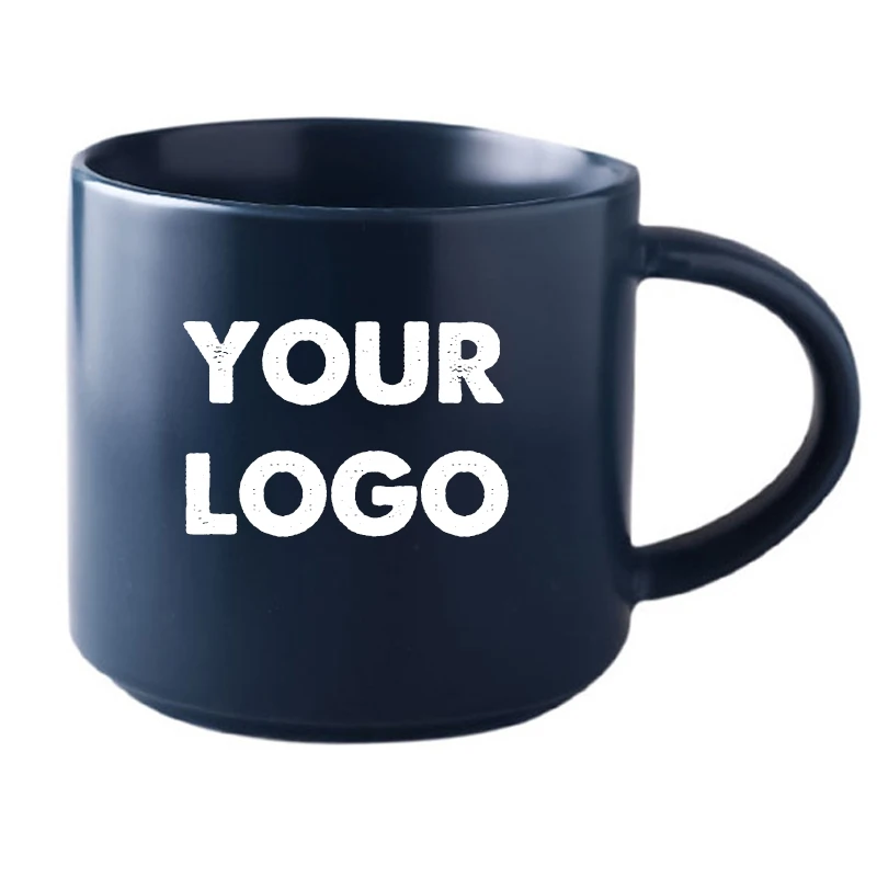 wholesale custom logo 12oz Matte Stackable ceramic Coffee Mug with handle printed mugs custom cafes Latte Tea Cups for christmas