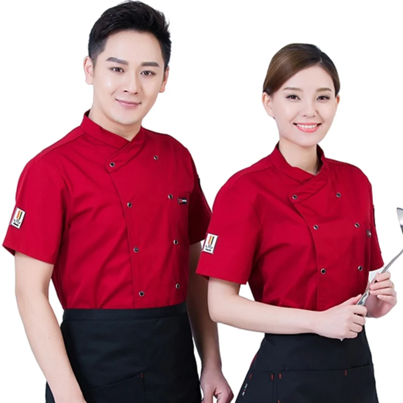 Short sleeved white chef waiter uniform jacket jacket cotton for both men and women