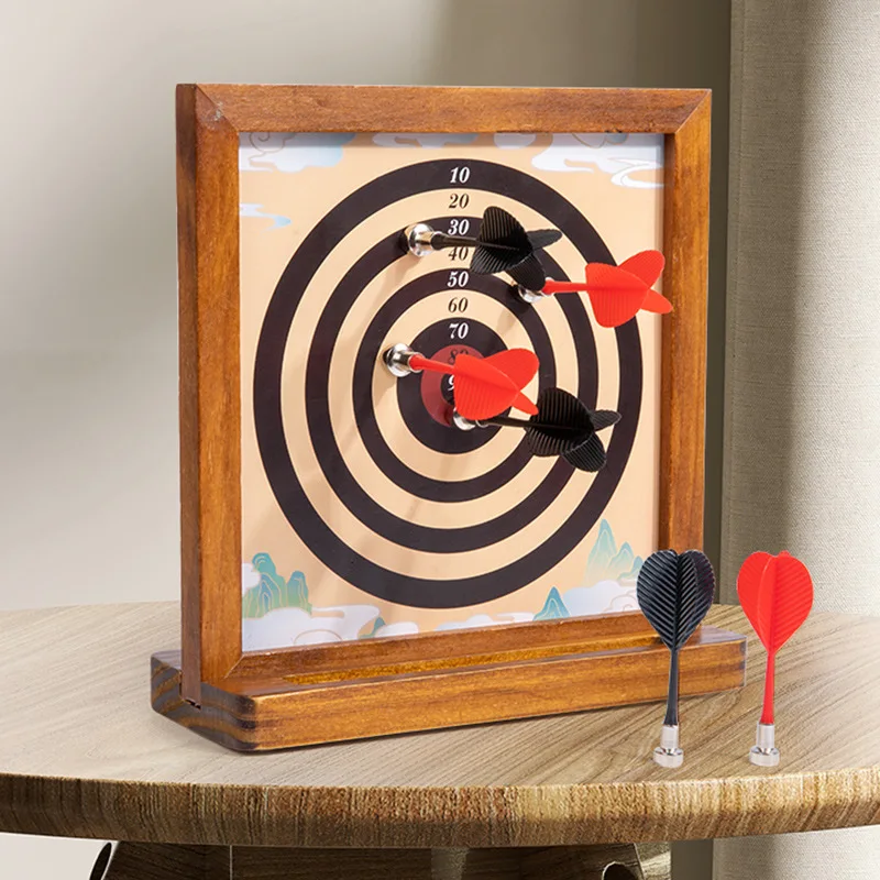 Wooden Double-sided Magnetic Dart Board Hand Eye Coordination Set Tabletop Game Wooden Toy Parent-child Interaction