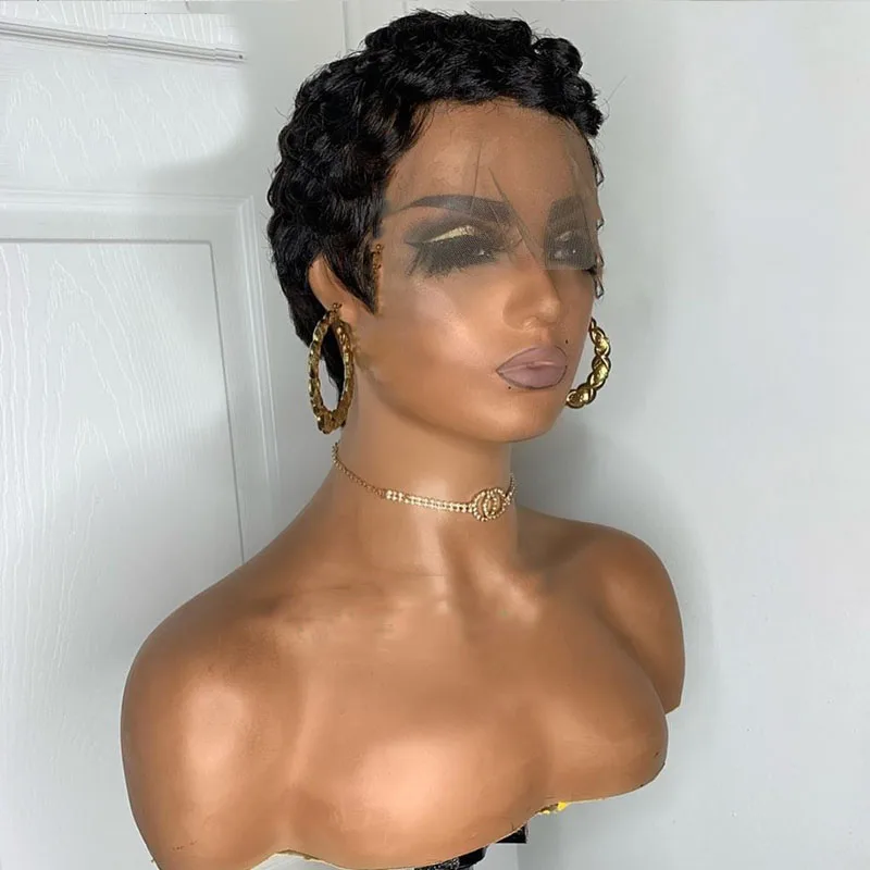 13x4 Short Curly Bob Lace Front Wigs Brazilian Remy Hair Short Wavy Pixie Cut Human Hair Wigs For Black Women