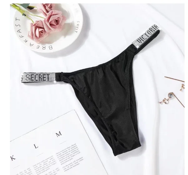 wholesale VS letter rhinestone Seamless Underwear for Women Sexy Underwear No Show String traceless Bikini High Cut Panties