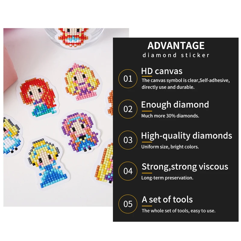 Custom diamond painting animal sticker for kids DIY set diamond crystal sticker sheet