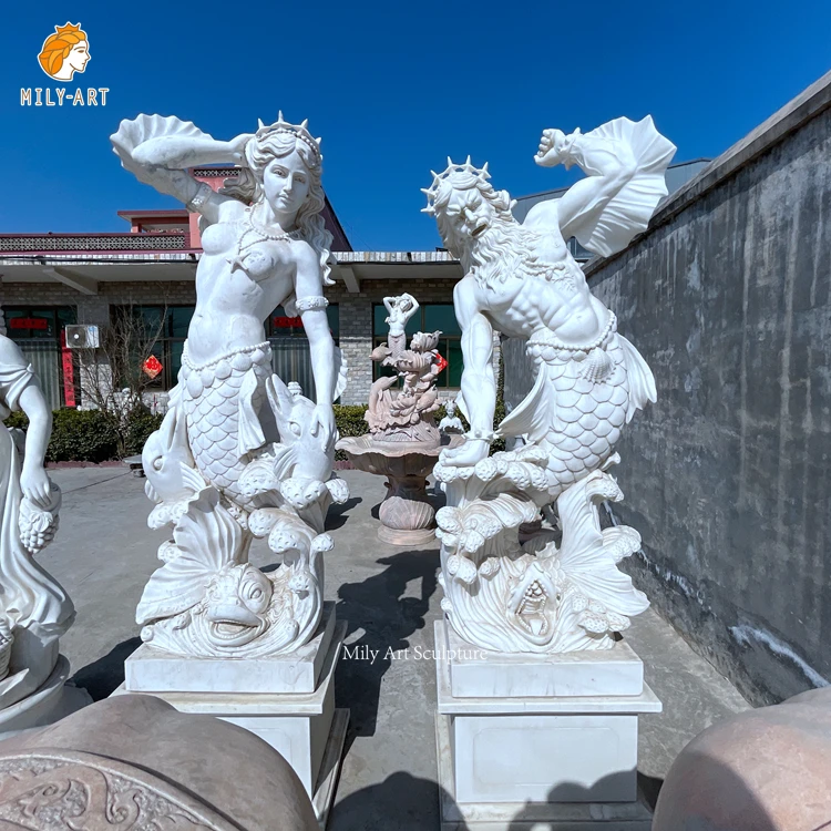 Ancient Greek Mythology White Marble Poseidon and Amphitrite Statue