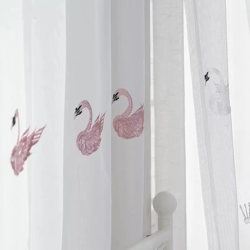 Professional Wholesale Fresh Style Swan Pattern High End Luxury Embroidered Curtains Fabric
