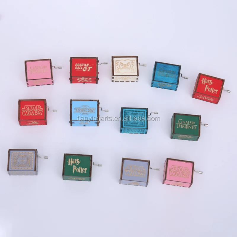Factory Sublimation gift music box Hot Selling Colorful Laser Engraved Hand Crank Mini Custom Wooden Music Box
