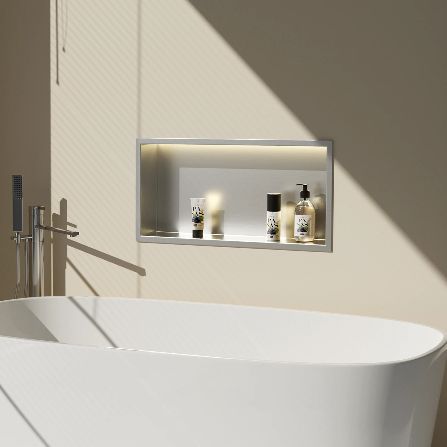 Dual Tier Golden Matte Black Brushed Wall Niche Stainless Steel 25 Inch Shower Niche Storage Shelves for Renovation