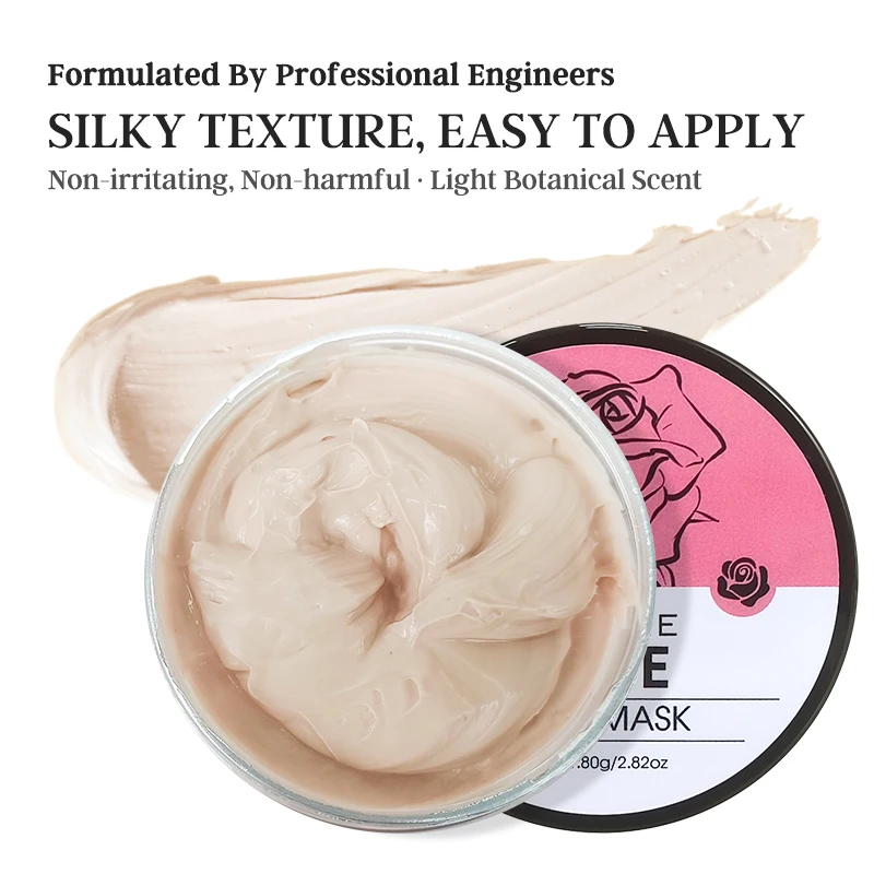 ODM Face Mud Mask Paraben-free Moisturizing Antioxidant & Kaolin & Rose Purifying Mask Pure Mineral Pink and White Clay