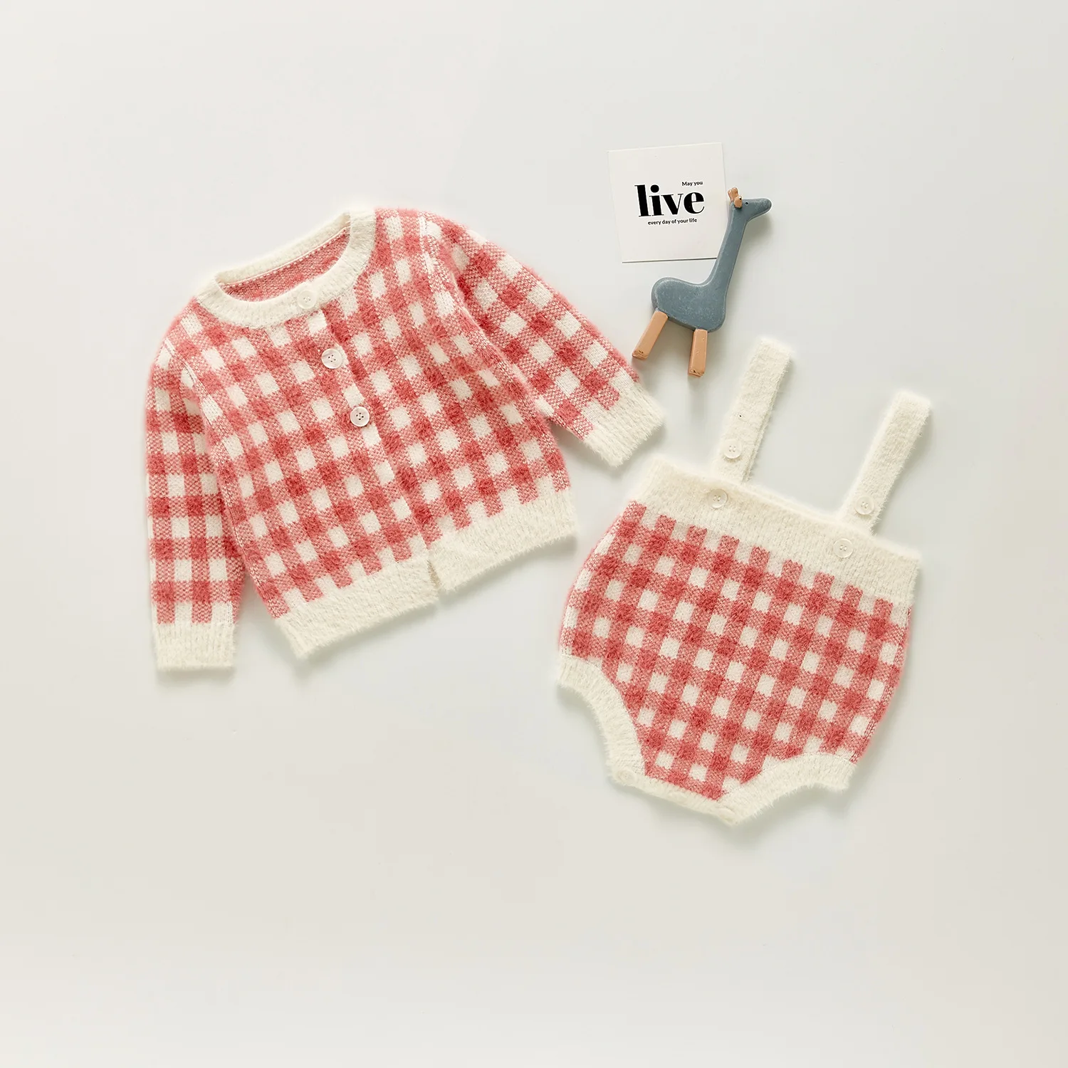 Baby Girl plaid Jacquard cotton knit long sleeve sweet  jacket clothing sets for 3-24months