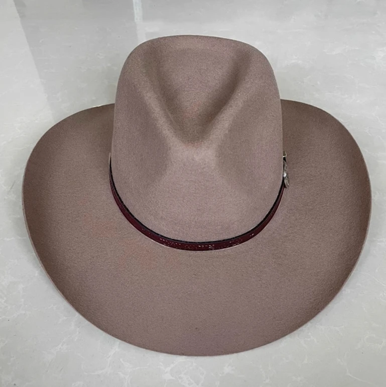 A112002      Wholesale Cowboy Western Fedora Hats 100% Wool  Custom Black Chapeau With Hat Band  Unisex Stuyle