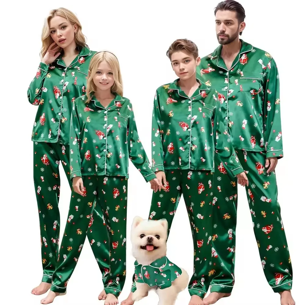 Custom Print Satin Cotton Women Men Kid Family Pajamas Matching Printed Pyjamas Pj Pjs Set For Woman Christmas Clothes