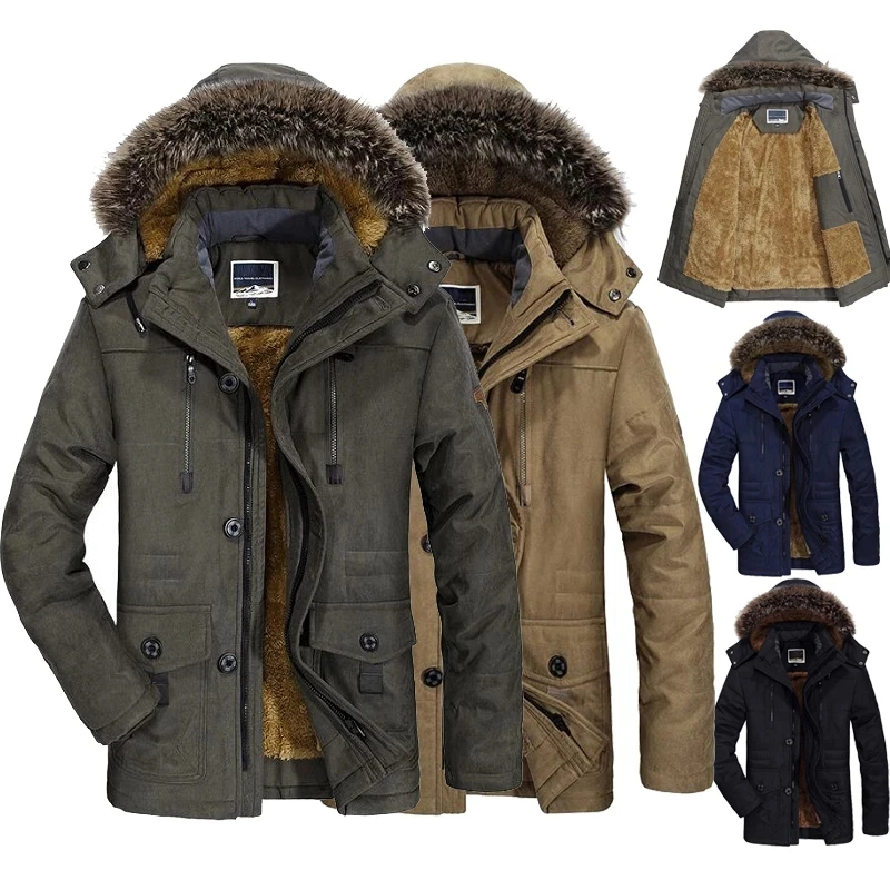 5XL 6XL Fur Collar Hooded Men Winter Jacket 2022 New Fashion Warm Wool Liner Man Jacket and Coat Windproof Male Parka Snowjacket