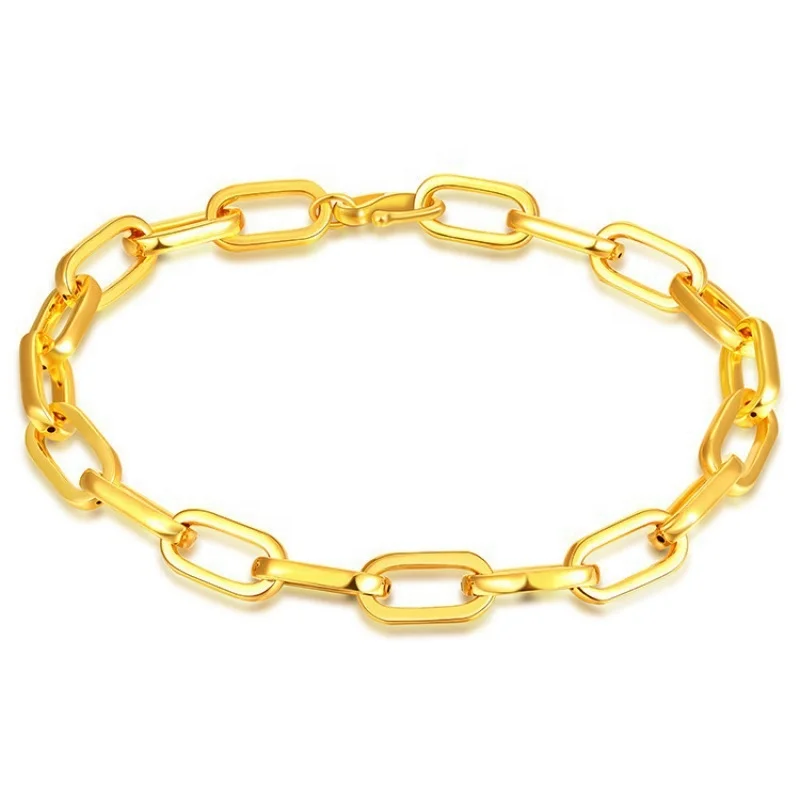 Xinfly Gifts Luxury Custom brand jewelry paperclip Men and Women 5D Hard Pure 24K Genuine Yellow 999 real Gold Couples Bracelet