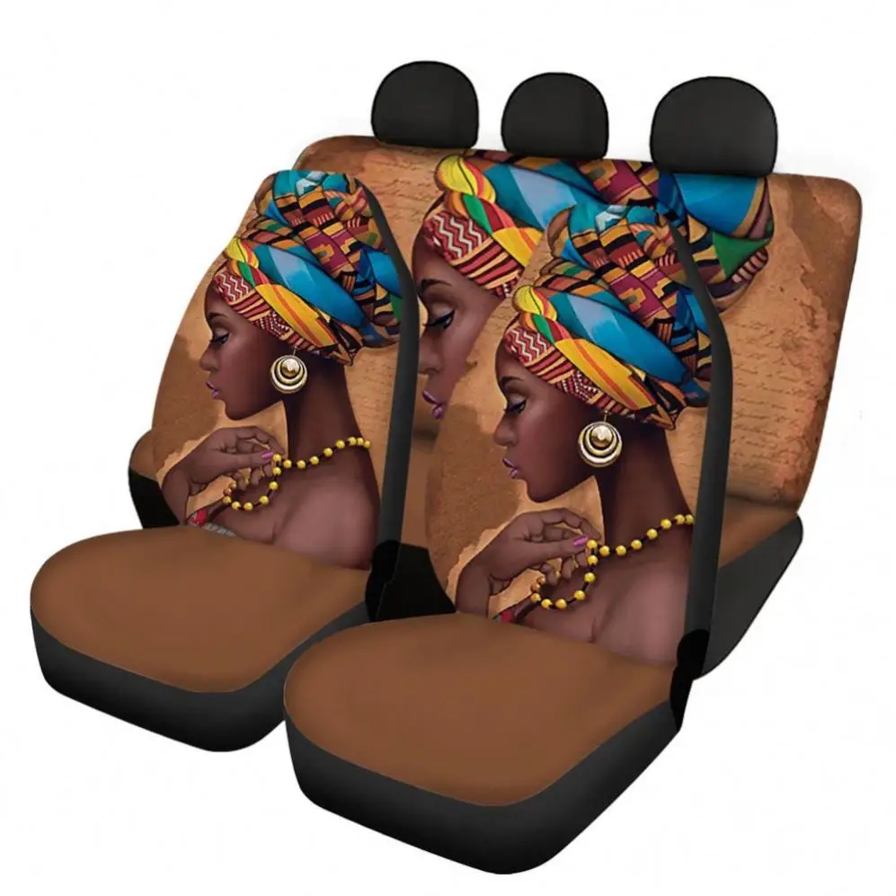 Traditional African Women Seat Car Cover Funny Afro Car Seat Covers Full Set for Women SUV Trunk Interior Accessories Protector