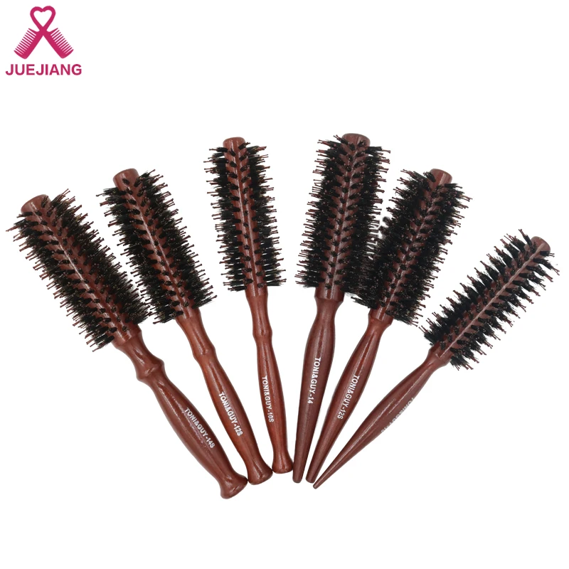 Hair Roller Brush Professional Barber Hairdressing Styling Tools For Curly Hair Wooden Handle Boar Bristles Round Hairbrush