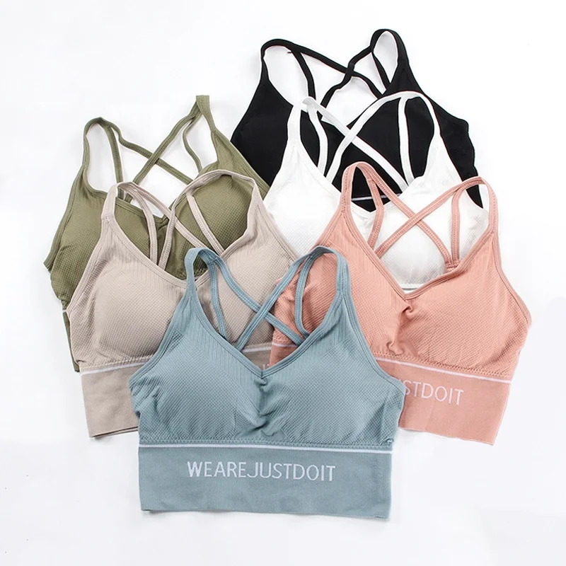 
 Seamless U beauty back bra sexy hollowed-out cross strap strap wrap chest spread chest English letter hem sports vest Bra  