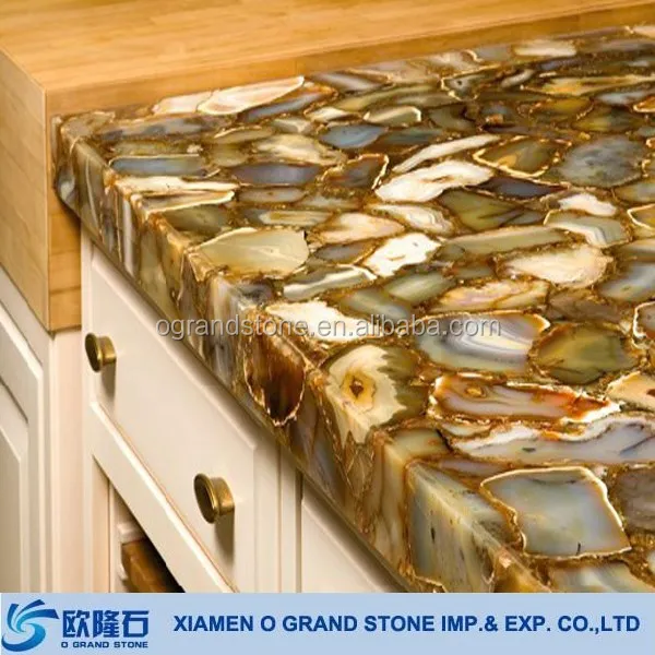 Decorative unique blue agate stone table tops blue semi precious transparent table top