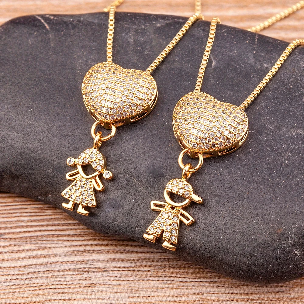 New Arrival Family Love Mom Dad Son Daughter Heart Girl Boy Pendant Charm Necklace Cubic Zirconia Party Jewelry Mother Gift