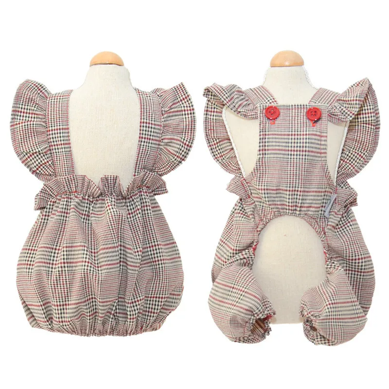 New Seasonal Fashion Pet Overalls Retro Plaid Dog and Cat Pumpkin Pants