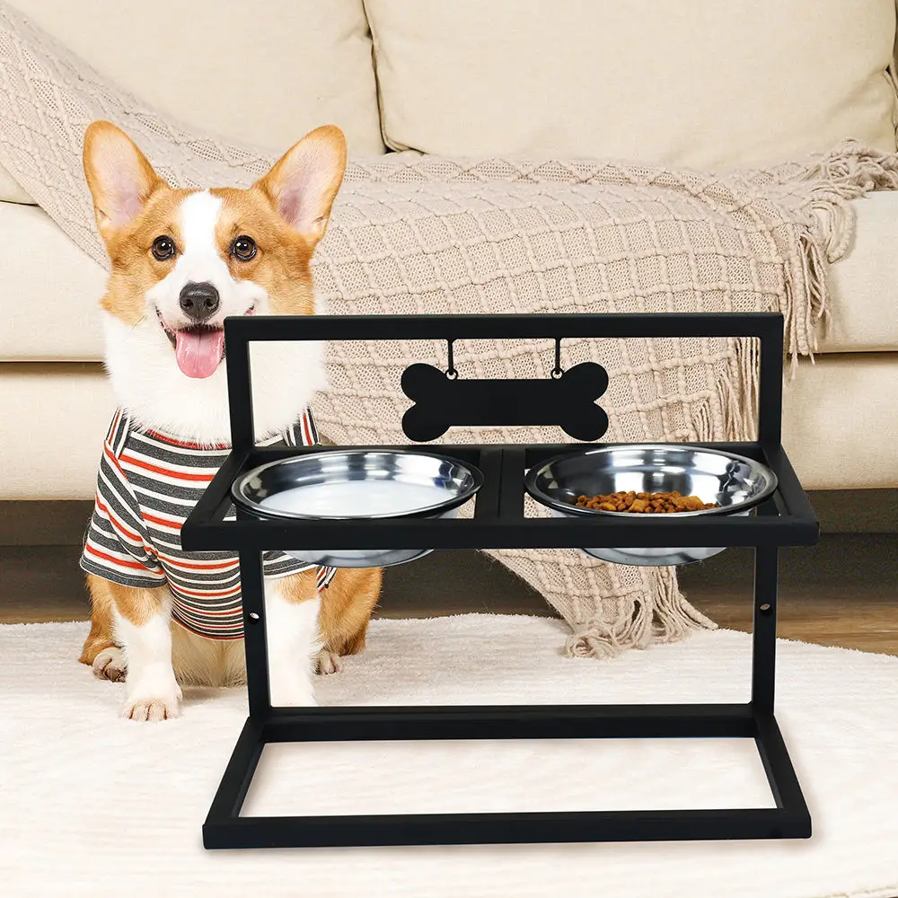 2024 New Design Adjusts Raised Pet Feeder with 2 Stainless Steel Dog Food Bowls Elevated Dog Bowl Stand