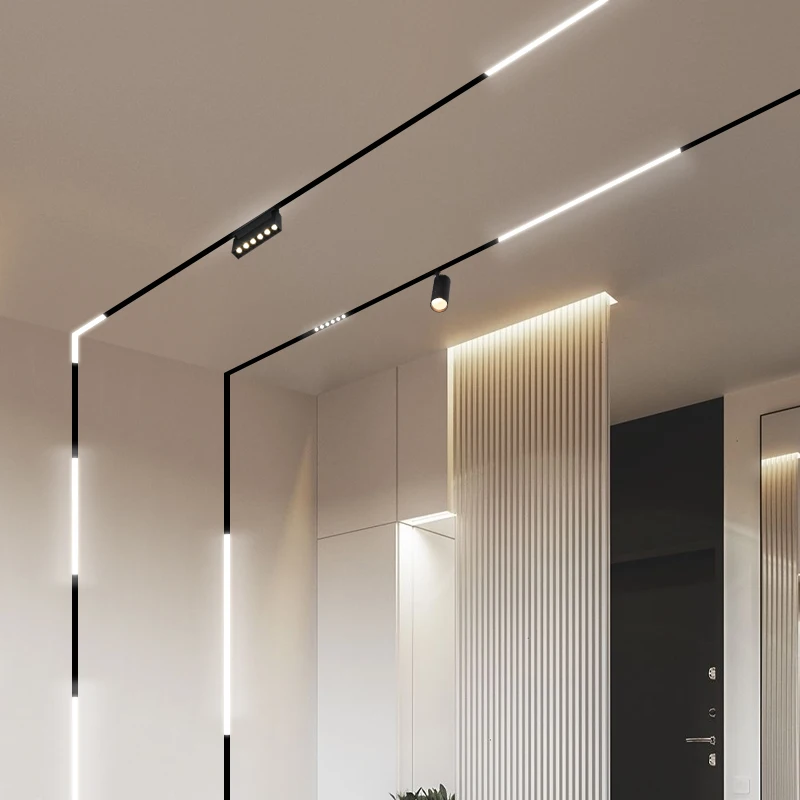 Hotel lobby with LED surface mounted magnetic track light LED linear grid light