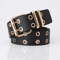 New Design Wide Waistband Double Grommet Hole Buckle Leather Belt Female Male Waist Strap Belts for Women Men Jeans