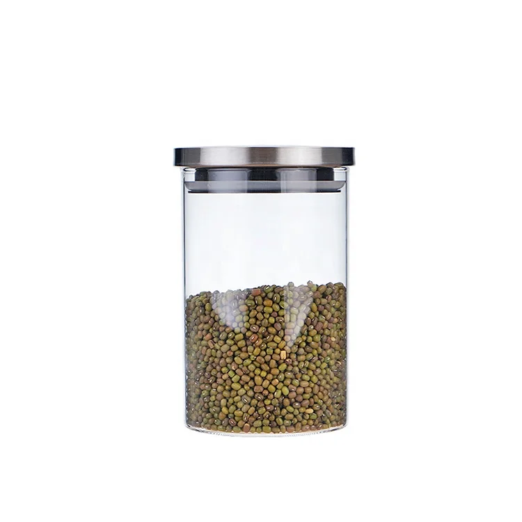 Manufacturers wholesale high borosilicate glass storage jars stainless steel lid sealed cans