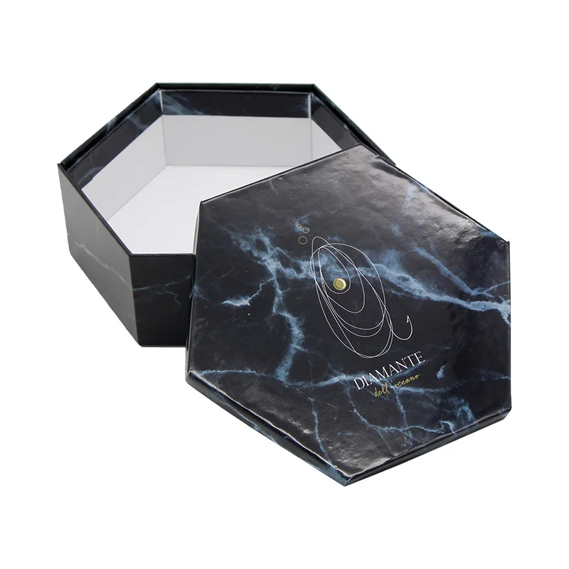 RTS wholesale custom logo marble Cosmetics packaging boxes jewelry gift box Single hexagonal paper box