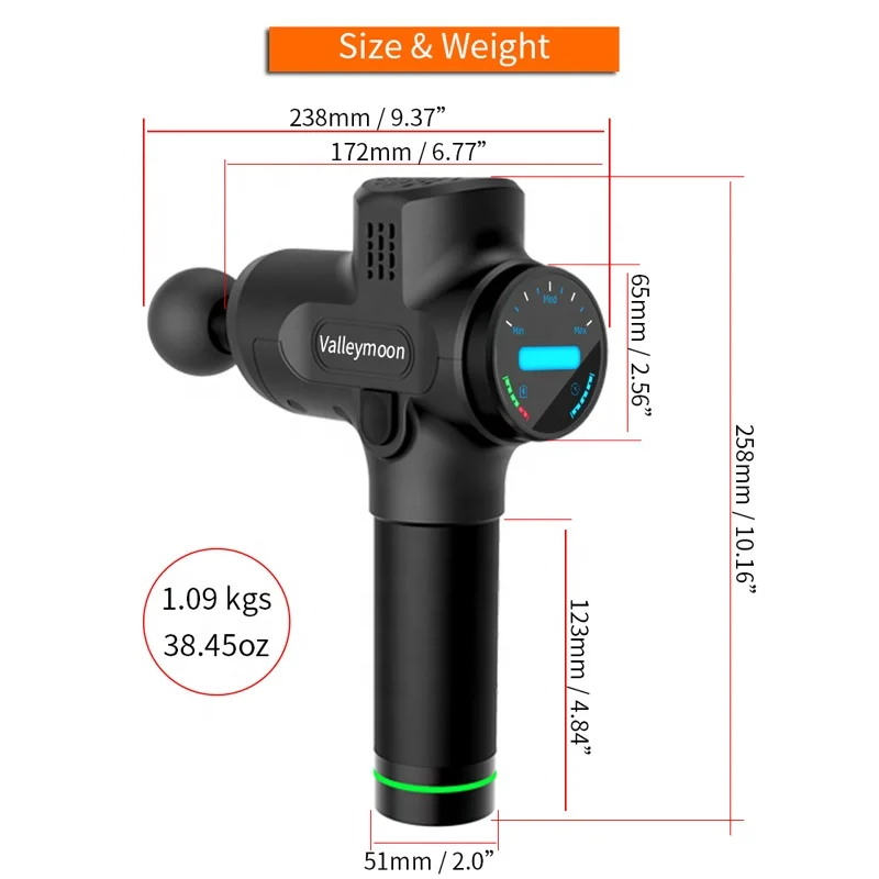 
rechargeable battery cordless deep muscle tissue sports vibration massage gun with LED touch screen 