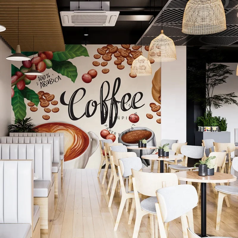 Customizable 3D French Coffee Shop Wallpapers for Living Room Decorative Wall Panels