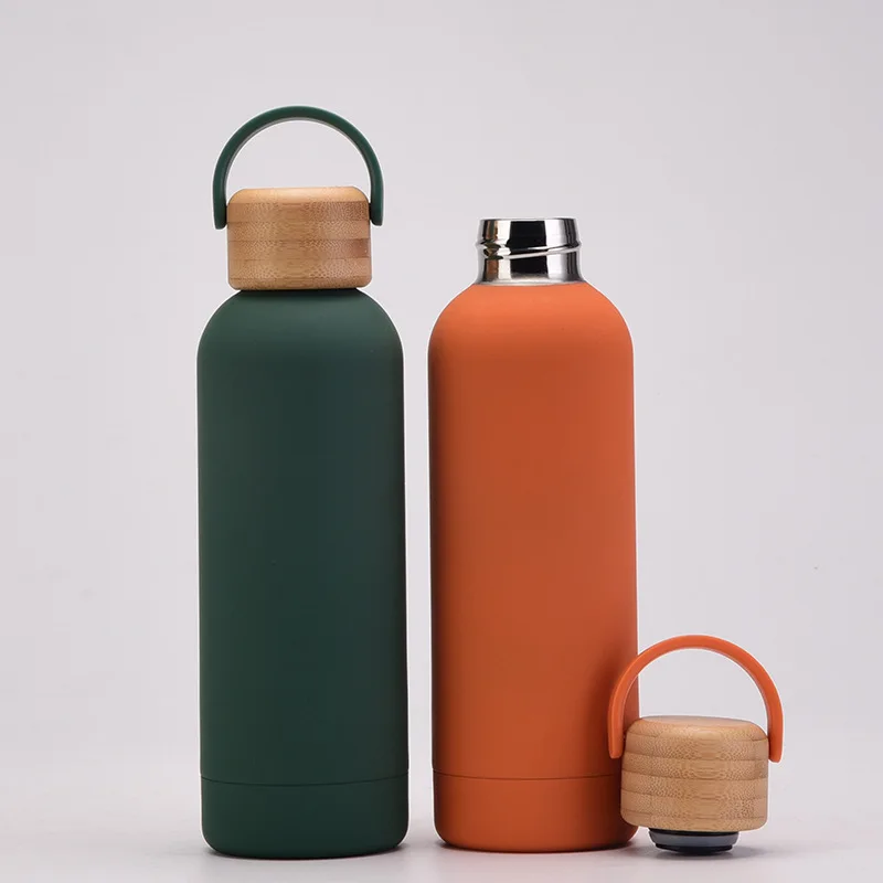 Yeway botella de agua American ins small mouth Water bottle bamboo cover 304 stainless steel Water Bottle double layer cup