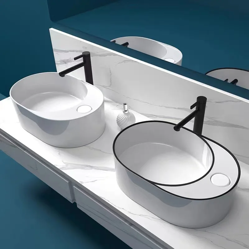 Big new arrival art table basin ceramic oval shape wash basin including console concealed launching countertop sink