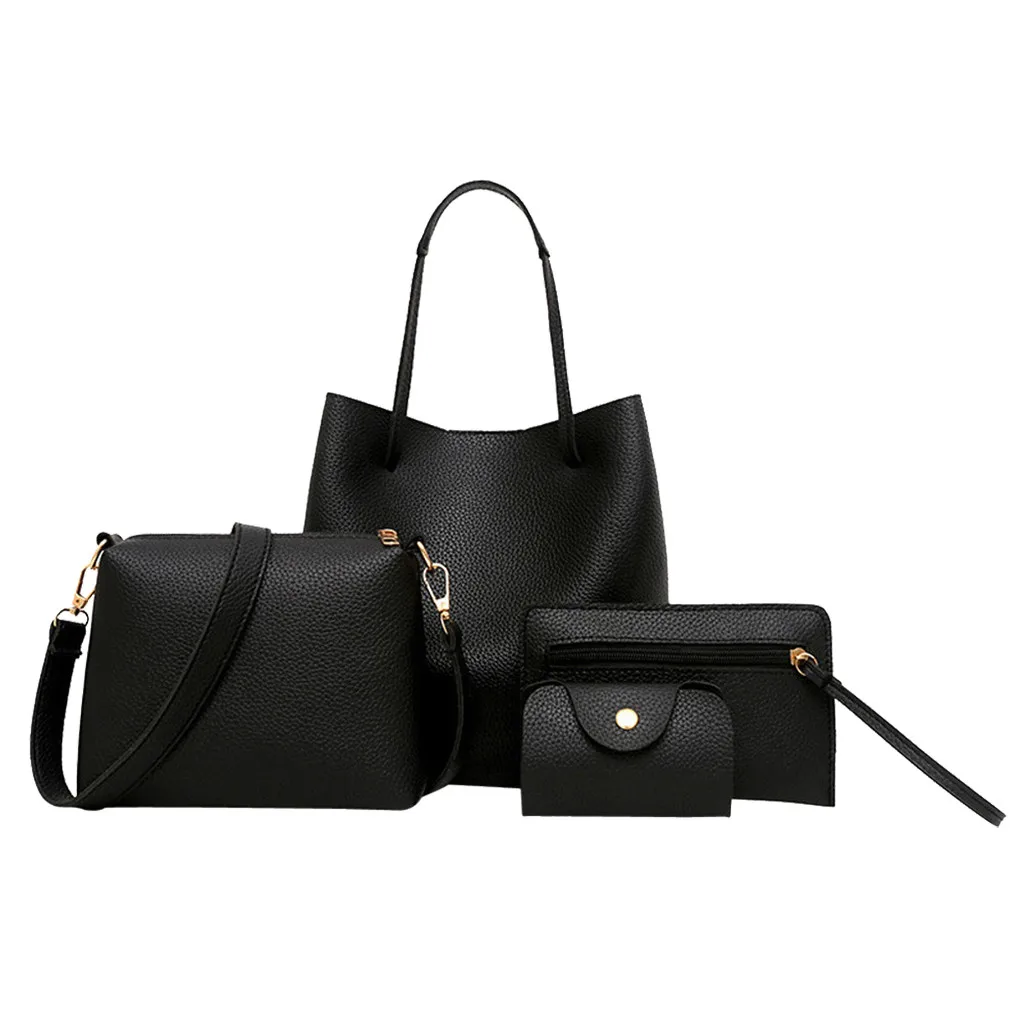 factory price 4pcs Leather crossbody messenger card Package Solid Zipper ladies handbag set for women