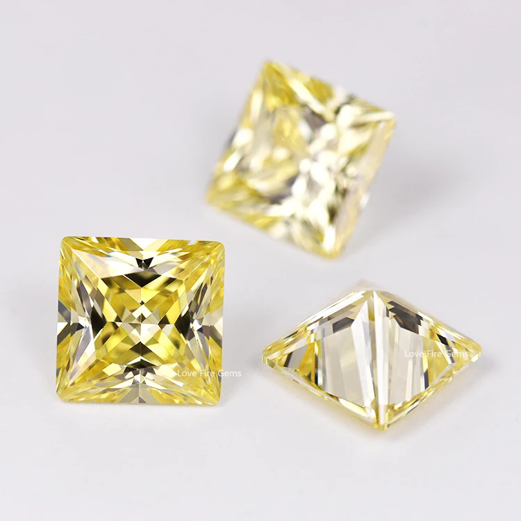 all sizes synthetic gemstones canary yellow cz stone zircon square shape princess cut fancy stone yellow cz